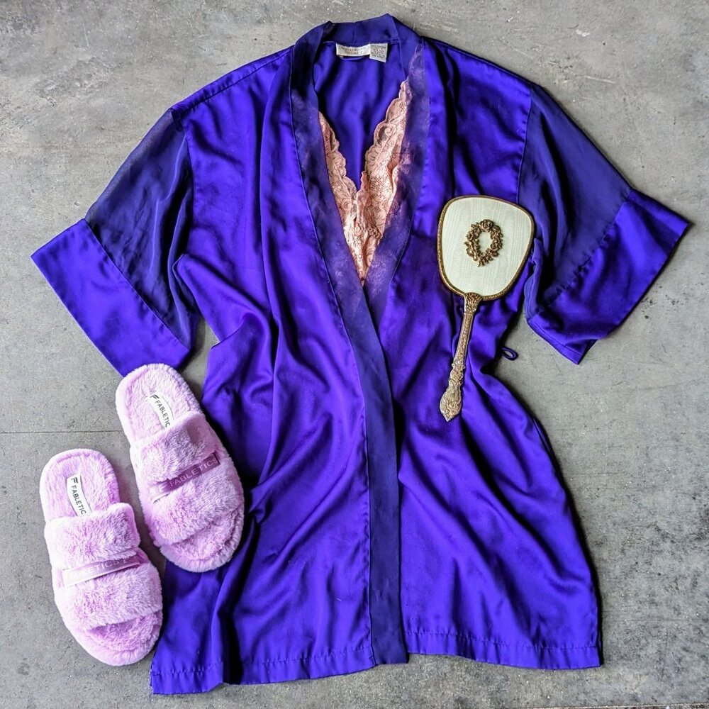 Vintage Victoria's Secret Gold Label Short Purple Kimono Robe one size